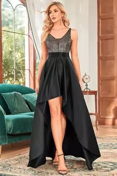 Женские платья для выпускного вечера с блестящим лифом и высоким вырезом Ever Pretty, черный