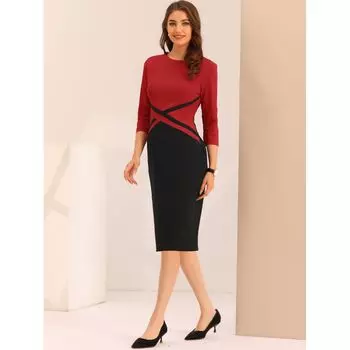 Женские платья-футляры контрастного цвета, облегающее платье-карандаш с рукавами 3/4 для офиса и офиса ALLEGRA K
