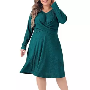 Женские платья-миди больших размеров с длинным рукавом, элегантный вязаный свитер с V-образным вырезом и крест-накрест Agnes Orinda, зеленый