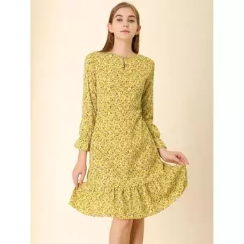 Женские платья с леопардовым принтом и длинными рукавами, вырезом в виде замочной скважины, рюшами и подолом ALLEGRA K, бежевый