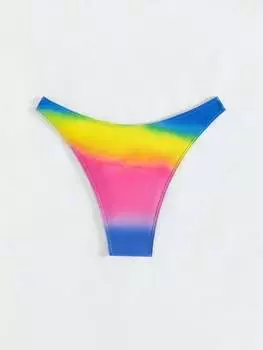 Женские плавки бикини SHEIN Swim, градиентный цвет, высокий вырез, карнавал, многоцветный