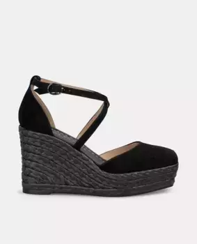 Женские плетеные босоножки на танкетке с перекрещенными ремешками и застежкой на пряжку Alma en Pena, черный