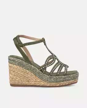 Женские плетеные босоножки на танкетке с перекрещивающимися ремешками, украшенными стразами, и застежкой на пряжку Alma en Pena, зеленый