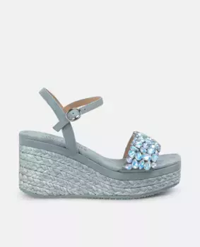 Женские плетеные босоножки на танкетке с ремешком из стразов и застежкой на пряжку Alma en Pena, синий