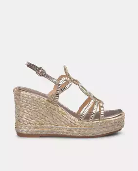 Женские плетеные босоножки на танкетке со стразами и застежкой на пряжку Alma en Pena, золотой