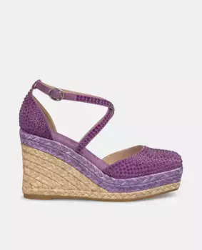 Женские плетеные босоножки на танкетке со стразами и застежкой на пряжке Alma en Pena, пурпурный