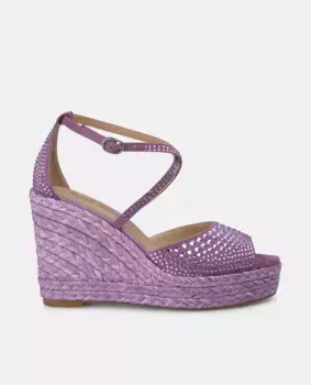 Женские плетеные босоножки на танкетке со стразами и застежкой на пряжку Alma en Pena, лиловый
