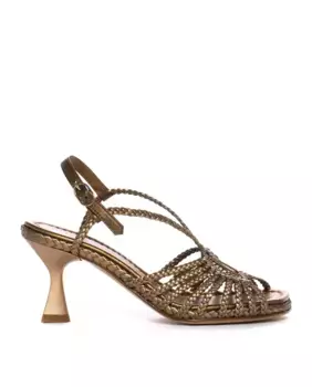 Женские плетеные кожаные босоножки на каблуке с пряжкой Pons Quintana, золотой