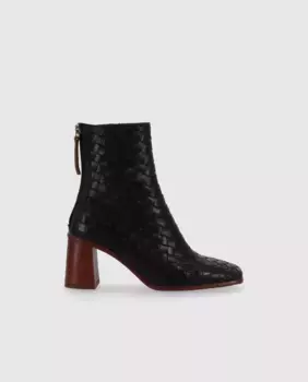 Женские плетеные кожаные ботильоны на блочном каблуке Alohas, черный