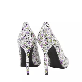 Женские плетеные кожаные туфли на каблуке Bottega Veneta с цветочным принтом, цвет Green / Purple