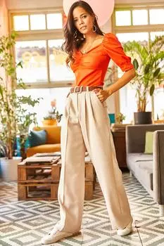 Женские плиссированные брюки-палаццо с карманами и камнями Olalook, серый