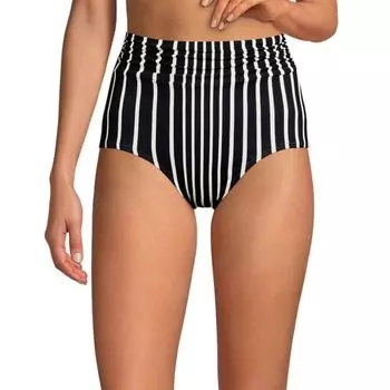 Женские плиссированные купальные трусики с высокой талией Lands' End, цвет black egret stripe