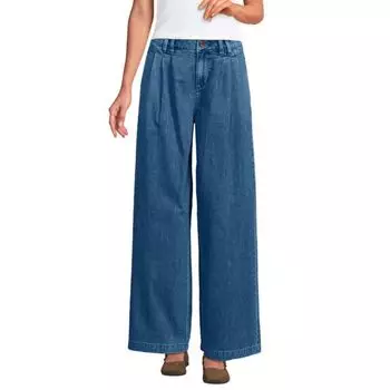 Женские плиссированные расклешенные джинсы Lands' End, цвет canal blue wash