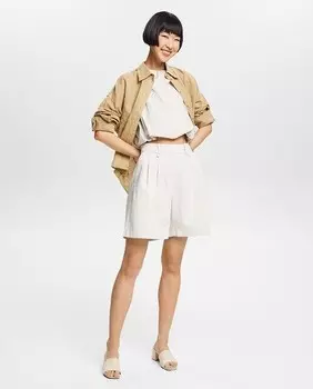 Женские плиссированные шорты-бермуды из однотонной вискозы Esprit Collection, бежевый