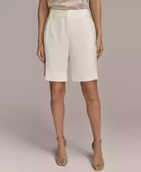 Женские плиссированные шорты из смесового льна Donna Karan New York, коричневый/бежевый