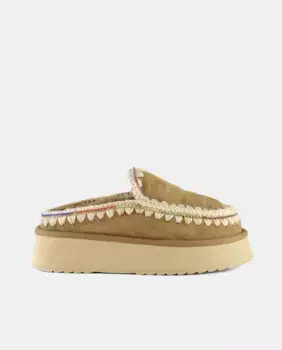 Женские плоские кожаные сабо на платформе Mou, коричневый