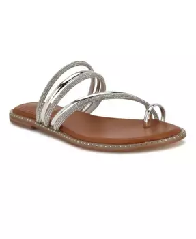 Женские плоские сандалии Dashin с декоративными ремешками Nine West, коричневый