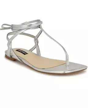 Женские плоские сандалии Norta T-Strap с завязками Nine West, серебряный