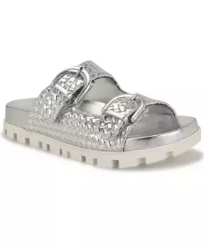 Женские плоские сандалии Tindy с плетеными ремешками и пряжками Nine West, серебряный