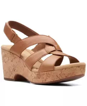 Женские пляжные босоножки Giselle на танкетке с ремешком на пятке Clarks, коричневый/бежевый