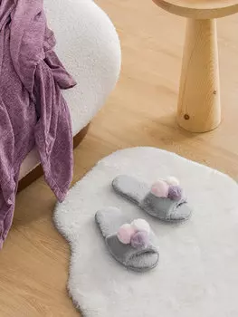 Женские плюшевые домашние тапочки с помпоном LCW HOME, серый