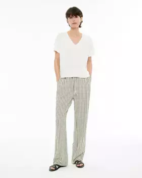 Женские полосатые брюки прямого кроя с завязками на шнурке System Action, цвет Caqui