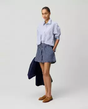 Женские полосатые шорты с оборкой Claudie Pierlot, тёмно-синий