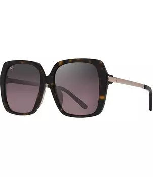 Женские поляризационные черные квадратные солнцезащитные очки Maui Jim у бассейна, 55 мм, коричневый