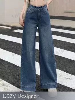 Женские потертые джинсы прямого кроя Dazy Designer со скошенными карманами Dazy, синий