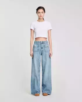 Женские потертые джинсы с накладными карманами Sandro, синий