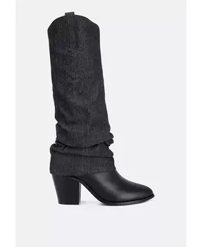 Женские потрясающие ковбойские сапоги с джинсовыми рукавами London Rag, черный