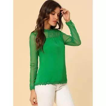 Женские повседневные блузки с круглым вырезом, кружевные шифоновые топы с длинными рукавами и цветочным принтом ALLEGRA K, белый