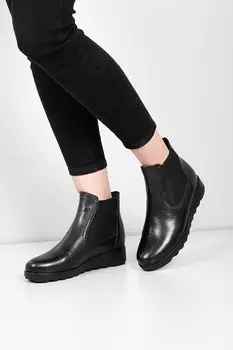 Женские повседневные ботинки «Челси» из натуральной кожи с круглым носком на танкетке и эластичной подошвой 50456 GNDER(R)