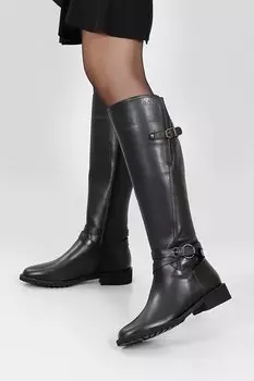 Женские повседневные ботинки из натуральной кожи с круглым носком и резиновой подошвой на каблуке с пряжкой 63564 GNDER(R)