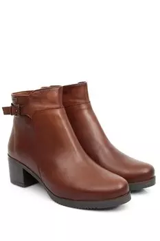 Женские повседневные ботинки из натуральной кожи с круглым носком на каблуке и пряжкой на молнии 47453 GNDER(R), тан-браун