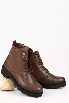 Женские повседневные ботинки из натуральной кожи с круглым носком, резиновой подошвой, каблуком и молнией на шнуровке 46461 GNDER(R), коричневый