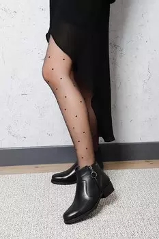 Женские повседневные ботинки из натуральной кожи с круглым носком, резиновой подошвой, каблуком и застежкой-молнией с кисточками 48456 GNDER(R), черный