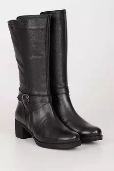 Женские повседневные ботинки из натуральной кожи с круглым носком, резиновой подошвой, каблуком, застежкой-молнией и пряжкой, 46575 GNDER(R), черный