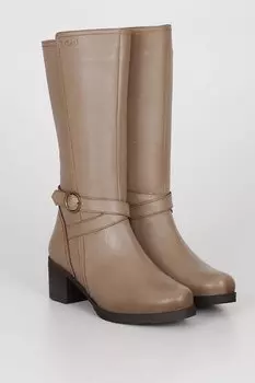 Женские повседневные ботинки из натуральной кожи с круглым носком, резиновой подошвой, каблуком, застежкой-молнией и пряжкой, 46575 GNDER(R), норка