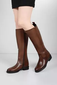 Женские повседневные ботинки на молнии из натуральной кожи с круглым носком и резиновой подошвой на каблуке 44551 GNDER(R), коричневый