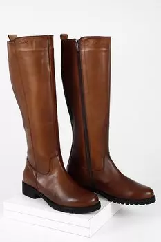 Женские повседневные ботинки на молнии из натуральной кожи с круглым носком и резиновой подошвой на каблуке 44551 GNDER(R), тан-браун