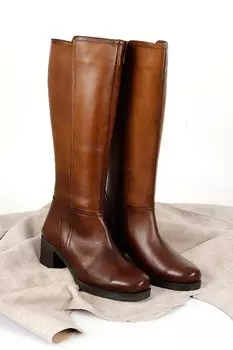 Женские повседневные ботинки на молнии из натуральной кожи с круглым носком и резиновой подошвой на каблуке 44567 GNDER(R), тан-браун