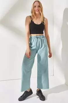 Женские повседневные габардиновые брюки мятно-зеленого цвета с эластичной талией и кисточками Olalook, бирюзовый