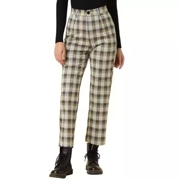 Женские повседневные клетчатые брюки, эластичные рабочие брюки с высокой талией ALLEGRA K, цвет Blue Brown