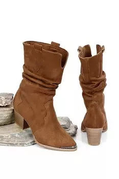 Женские повседневные короткие ботинки в ковбойском стиле с острым носком на каблуке-сильфоне 32140 GNDER(R), тан-браун