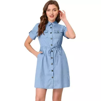 Женские повседневные летние платья с короткими рукавами на пуговицах спереди ALLEGRA K, цвет Pale Blue