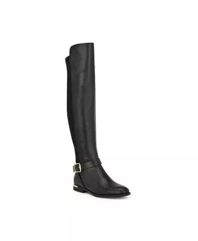 Женские повседневные широкие сапоги выше колена с круглым носком Andone Nine West, цвет Black Smooth- Faux Leather, Textile