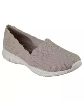 Женские повседневные слипоны Max Cushioning Seager - Stat с широкой колодкой от Finish Line Skechers, коричневый/бежевый