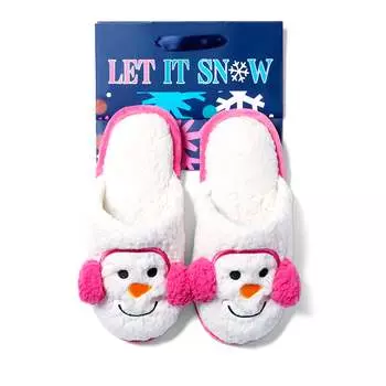 Женские праздничные тапочки Cozyfoams с потертостями и подарочным пакетом Dearfoams, цвет snowman