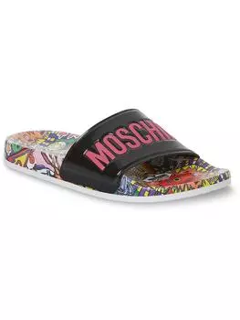 Женские принтованные плоские сандалии-слайды Moschino, черный